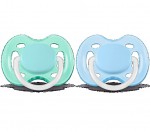 Соска-пустышка силиконовая, Avent (Авент) 2 шт SCF178/25 Фри Флоу 0-6 мес. зеленая голубая